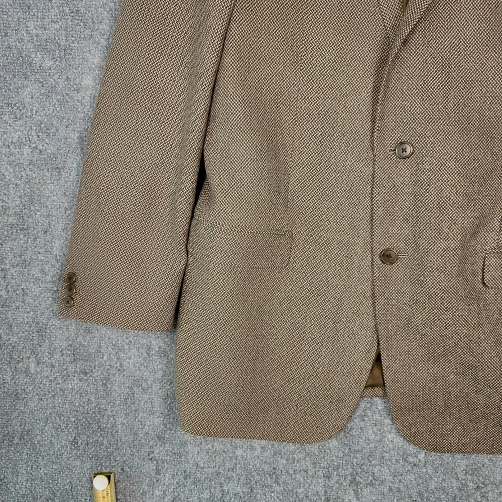 Adolfo Blazer Mens 44L Brown Herringbone Tweed Lambswool Sport Coat‎ Classic Vtg